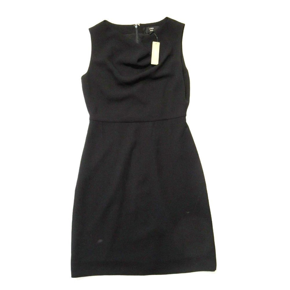 NWT J.Crew Cowl Neck Sheath in Black 365 Crepe Sleeveless Dress 2P
